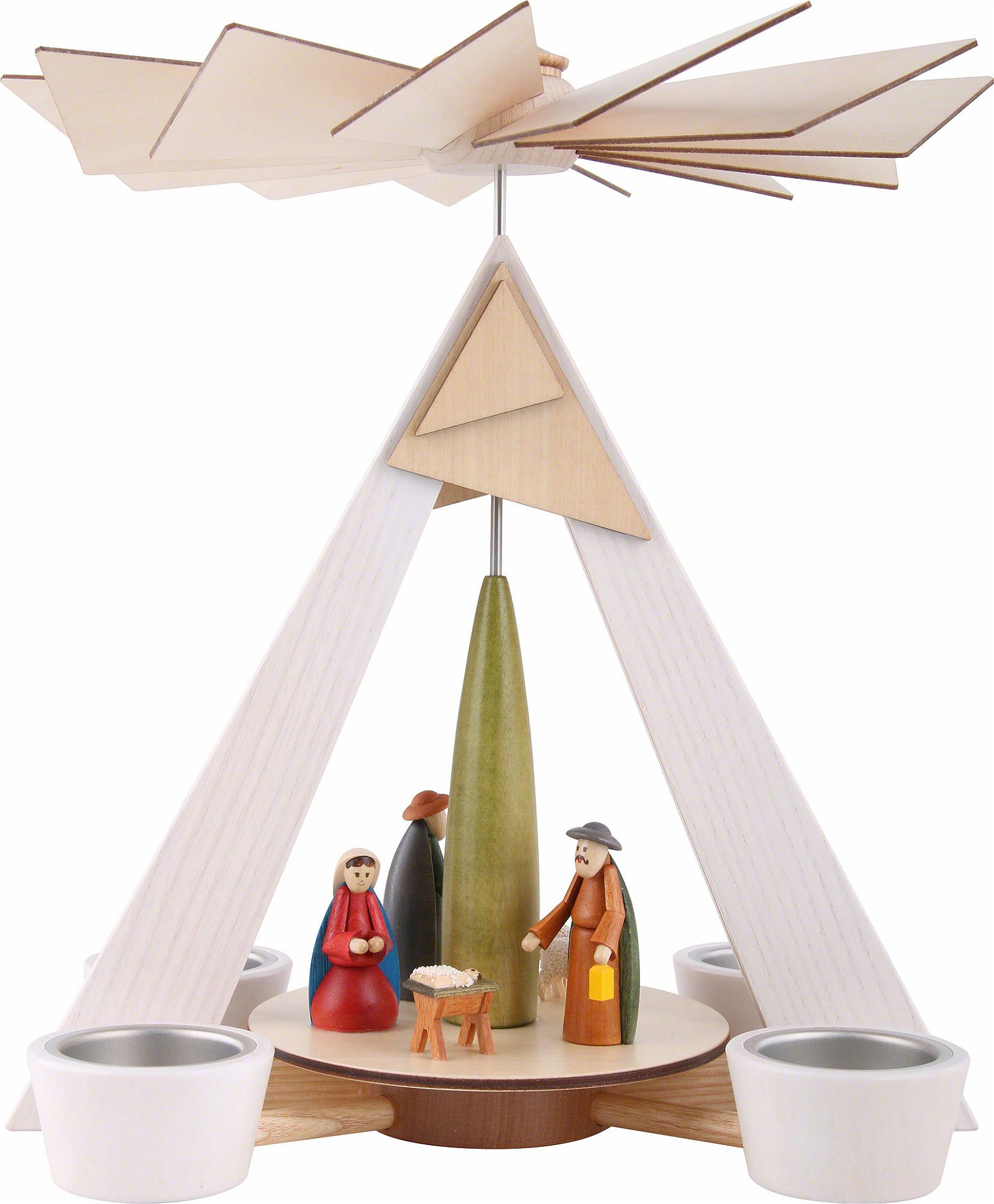 1-Tier Pyramid - Nativity, White (29 cm/11.4in) by Drechslerei Schalling
