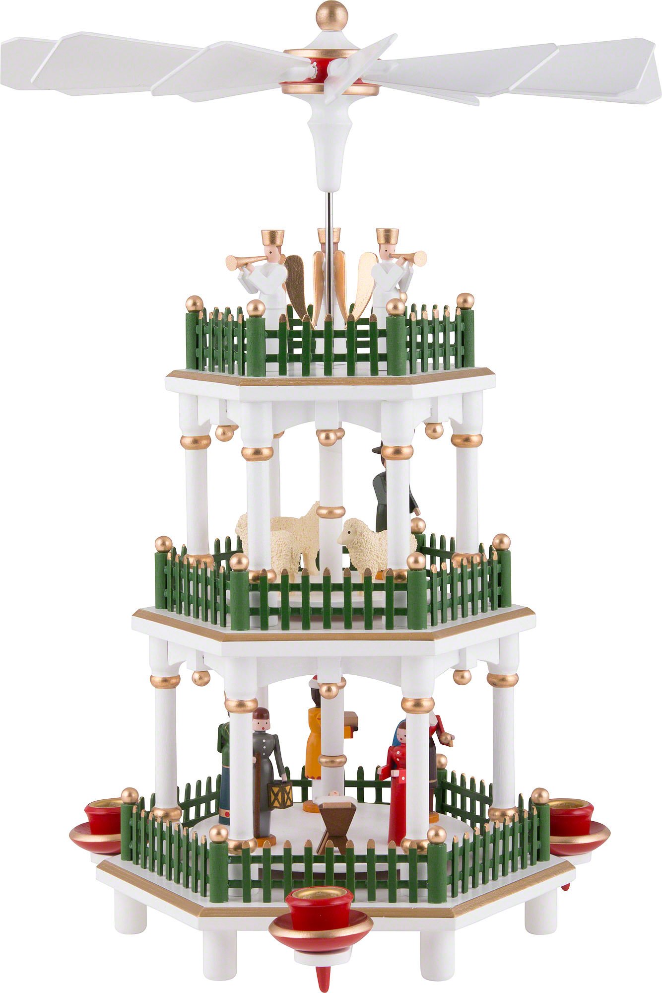 3-stöckige Pyramide Christi Geburt weiß (35 cm) von Volker & Heiko Flath | Weihnachtspyramiden