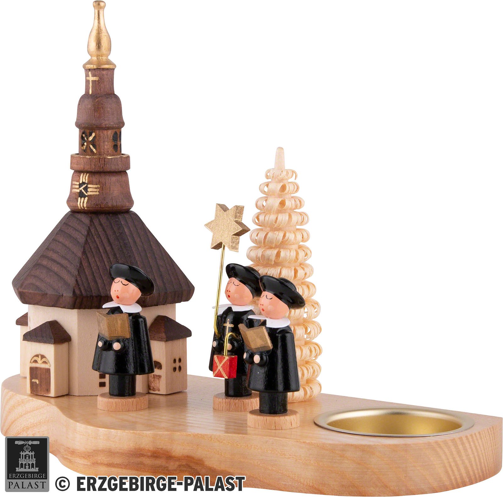 Teelichthalter mit Seiffener Kirche und Kurrende (12 cm) von Dregeno Seiffen