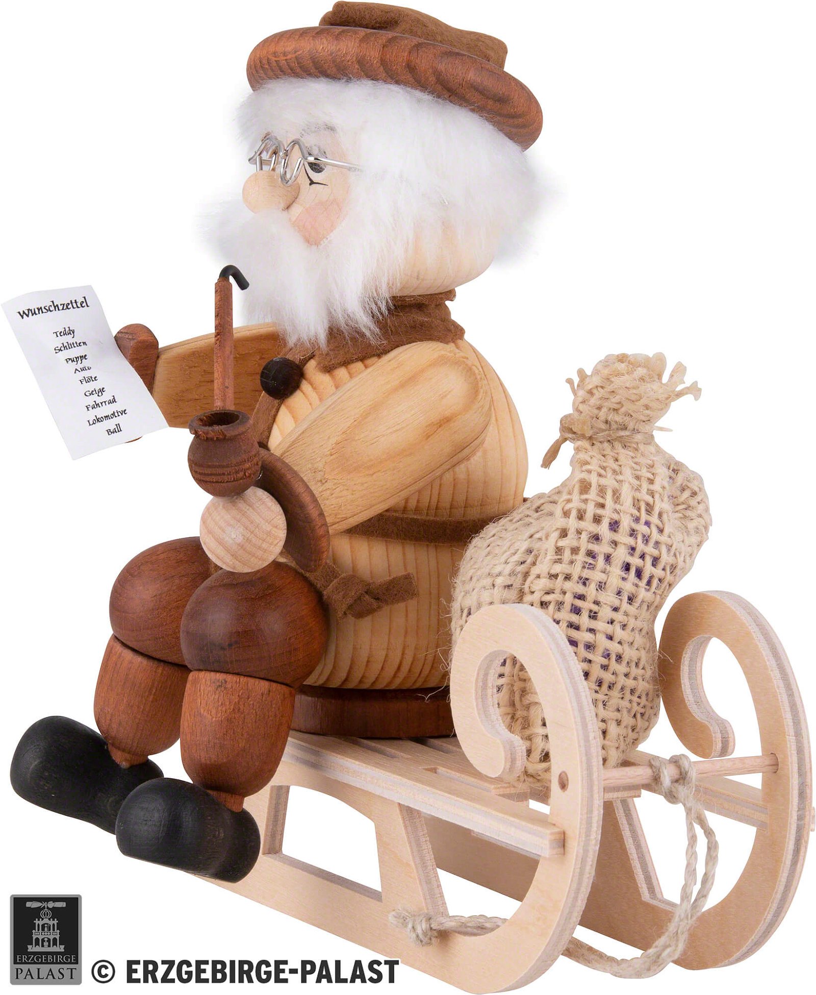 Räuchermännchen Weihnachtsmann auf Schlitten (17 cm) von RATAGS Holzdesign