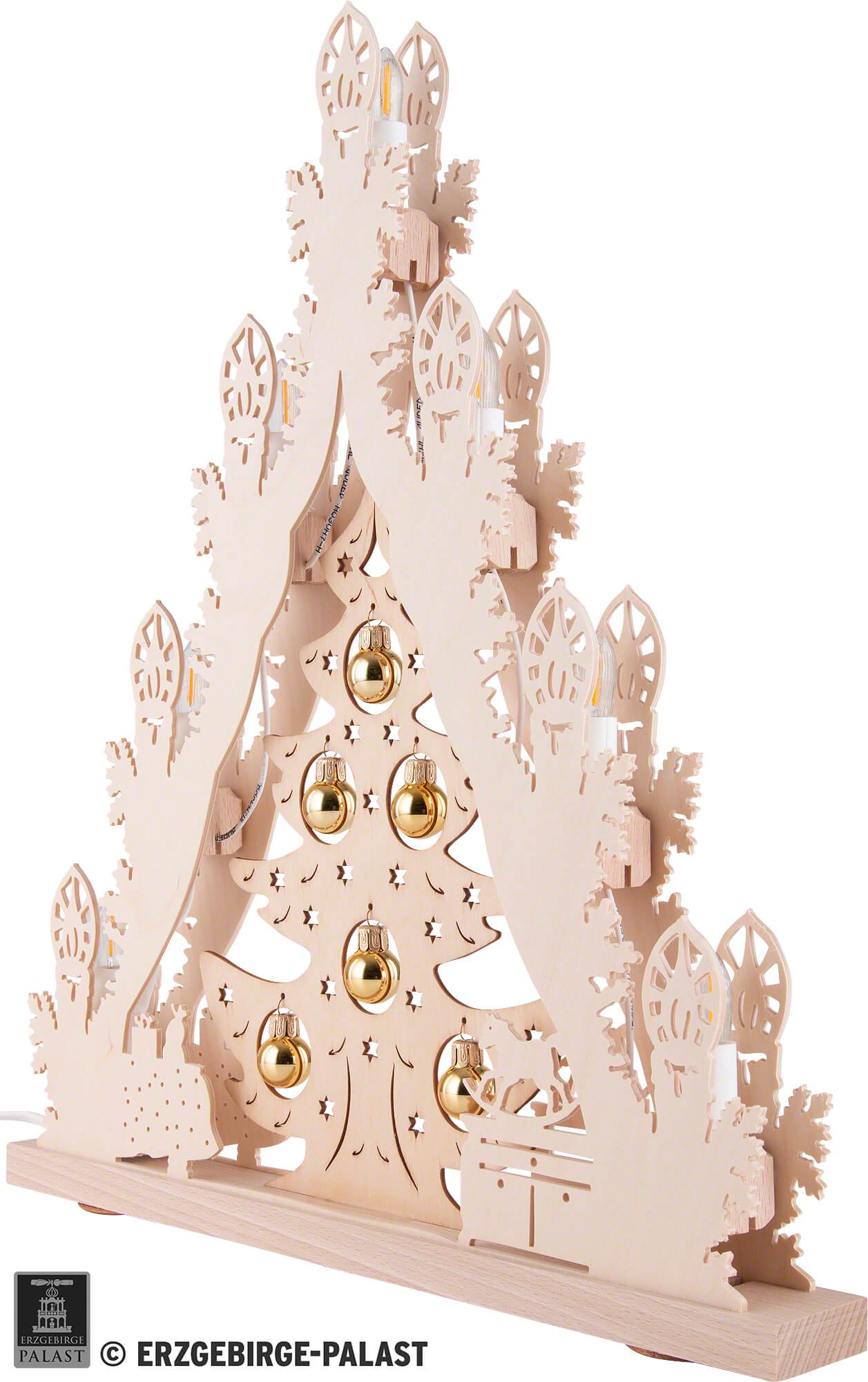 Weigla (38×44 goldenen Lichterspitze „Weihnachtsbaum cm) Kugeln“ Holzkunst mit von