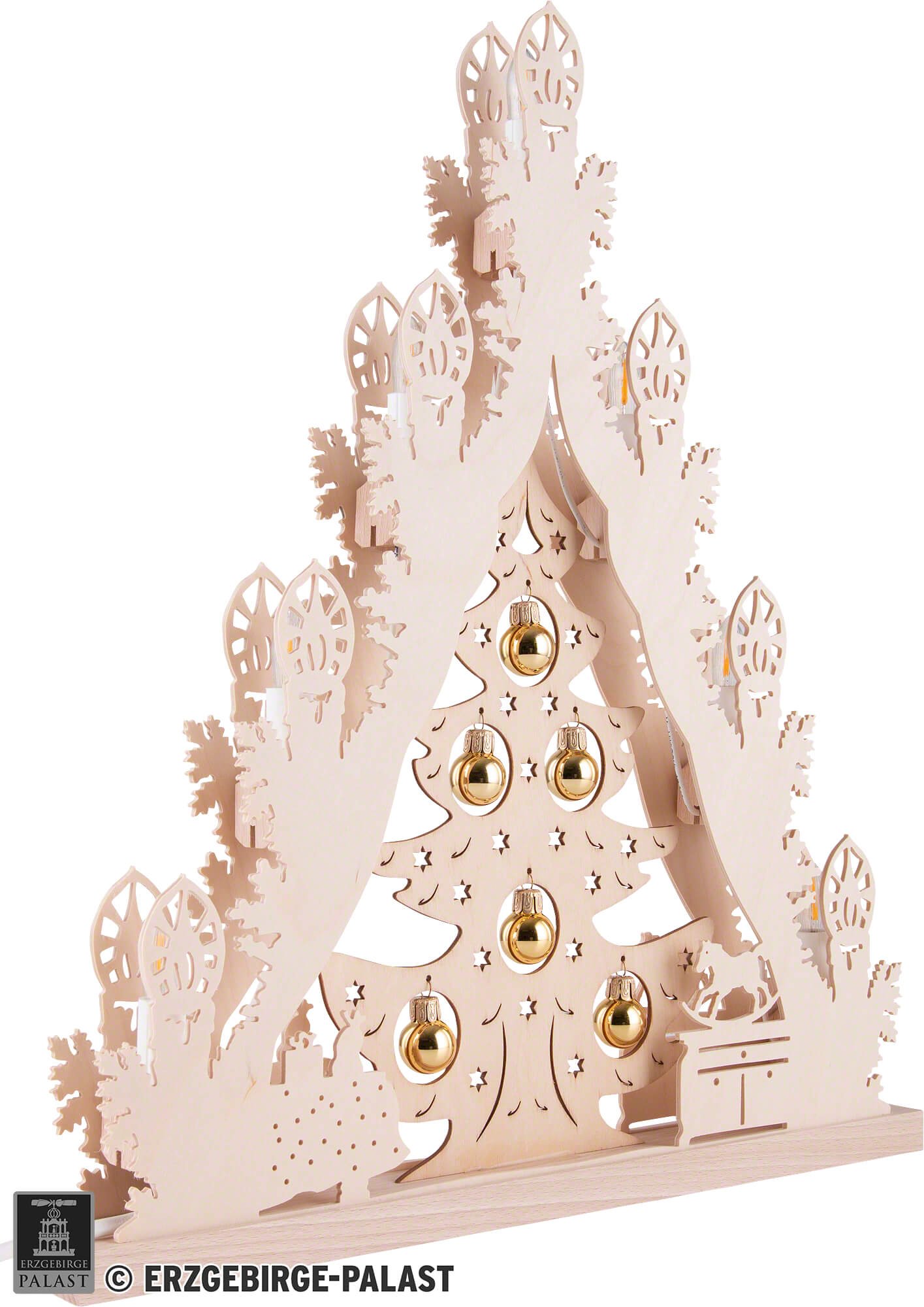 Lichterspitze „Weihnachtsbaum mit goldenen Kugeln“ von Holzkunst (38×44 cm) Weigla