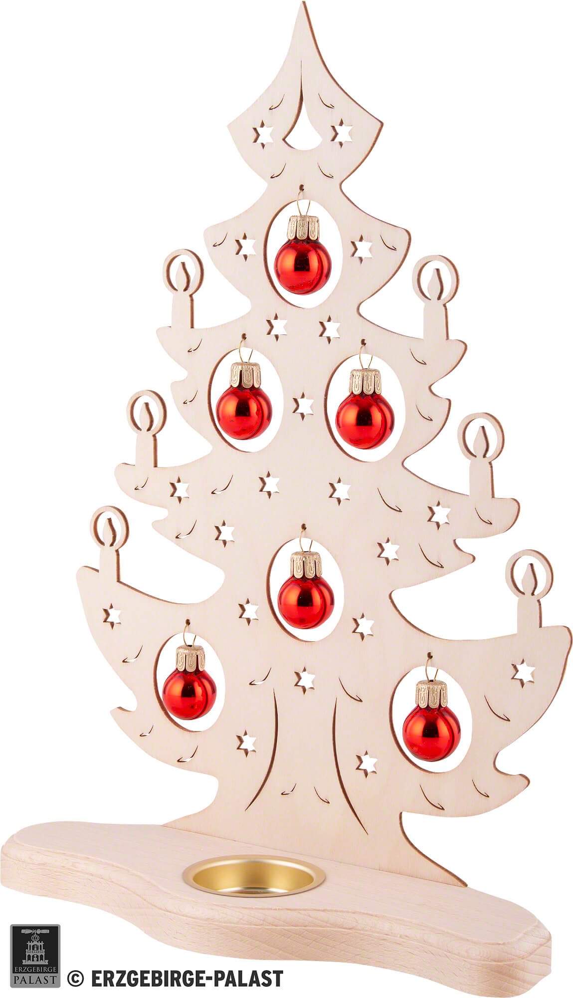 mit von cm) Holzkunst (30,5 Weihnachtsbaum Weigla roten Teelichthalter Kugeln