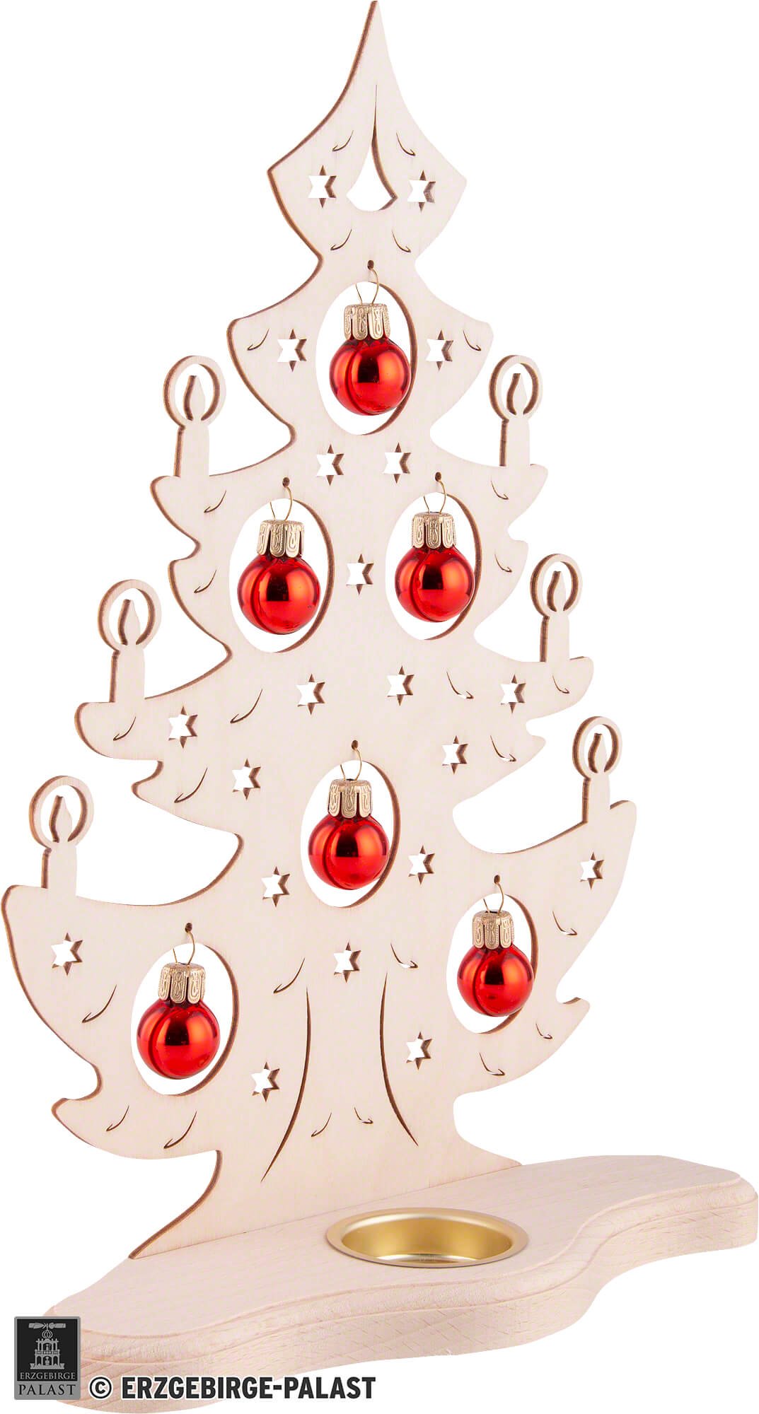 Kugeln Holzkunst Teelichthalter cm) von Weigla roten Weihnachtsbaum mit (30,5