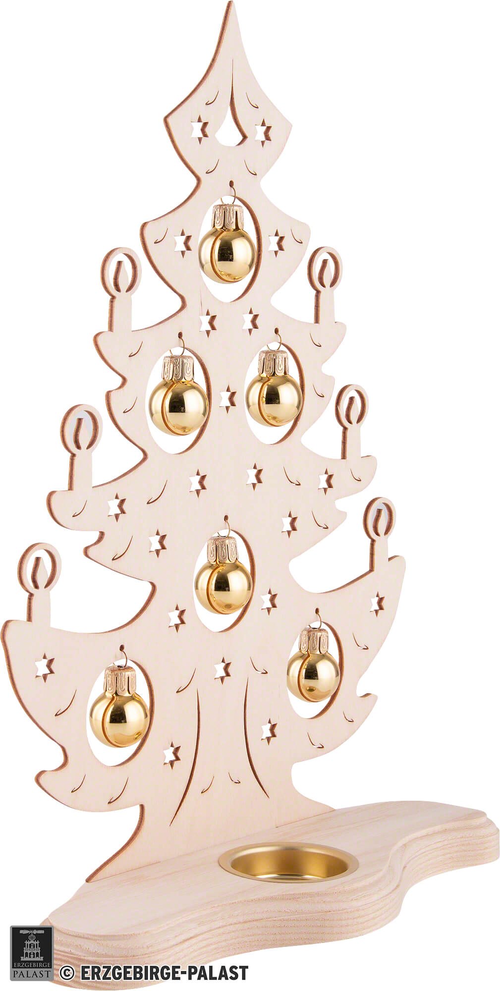 goldenen cm) Teelichthalter Kugeln Weihnachtsbaum Holzkunst (30,5 von Weigla mit