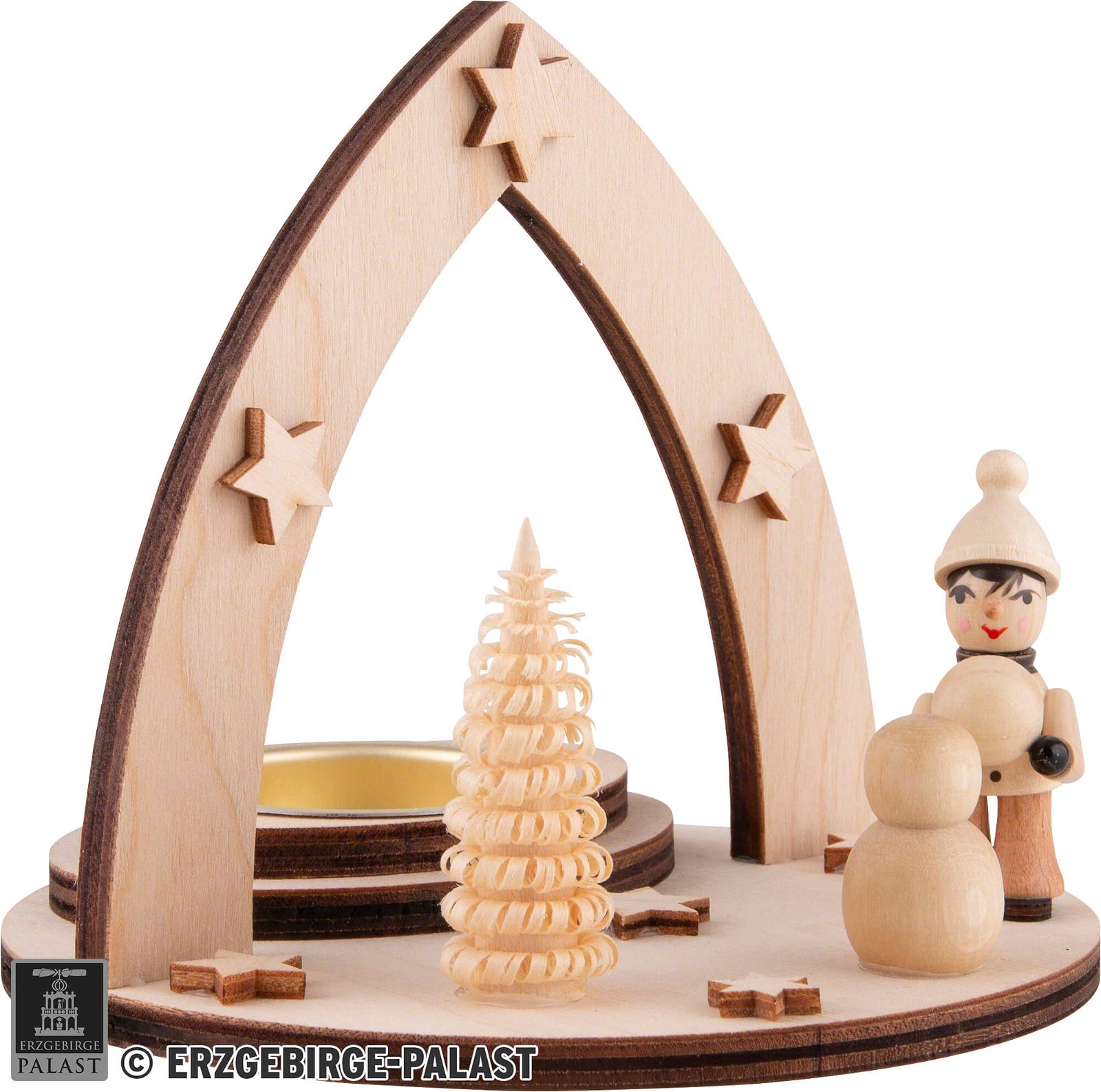 Holzkunst Teelichthalter cm) Schneemann (11,5 Winterkind von bauend Weigla