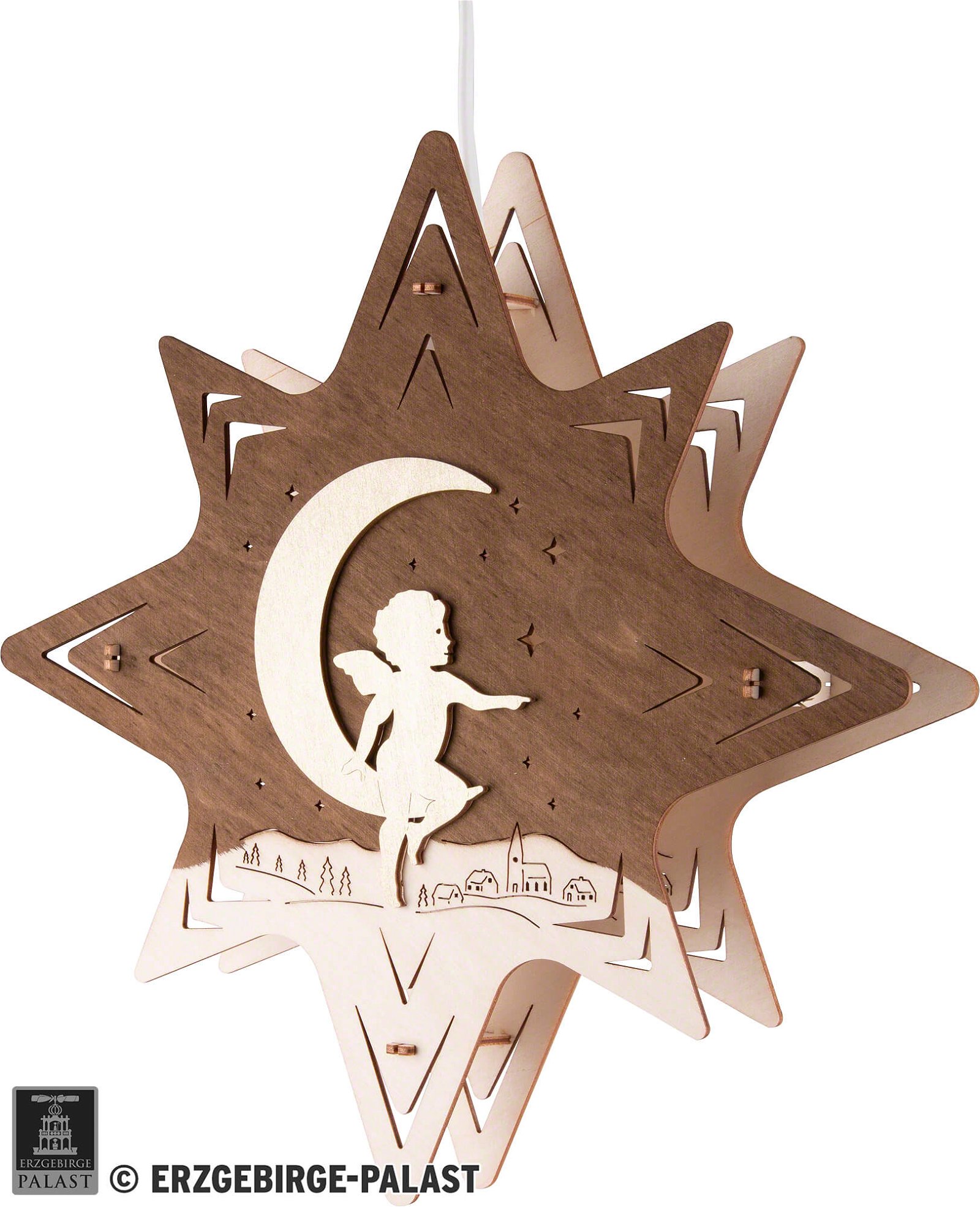 Fensterbild Stern „Engel auf Mond“ (30 cm) von Weigla Holzkunst