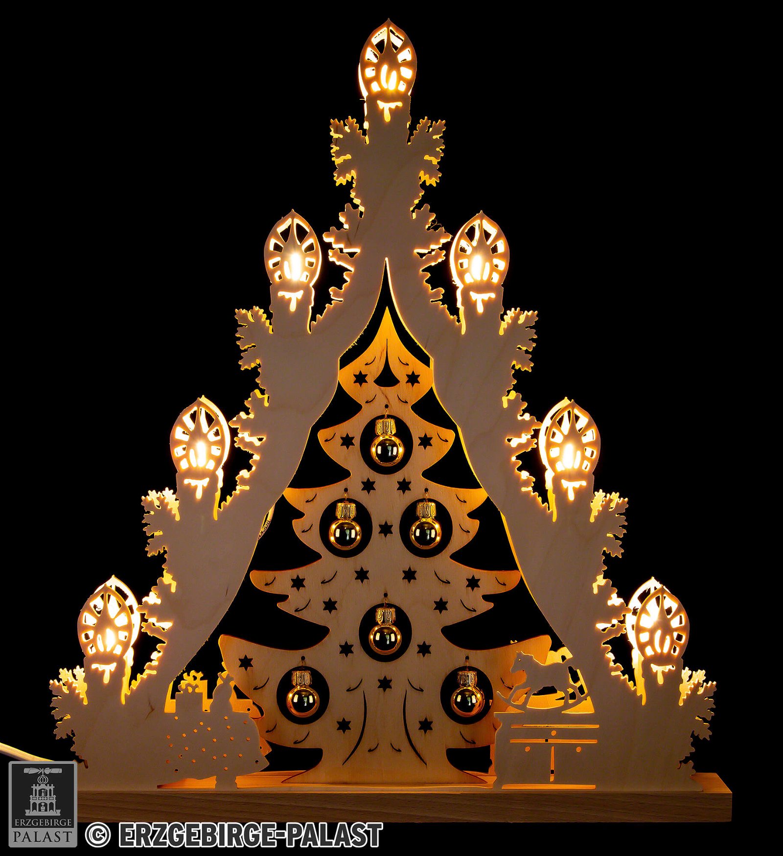 by cm/15×17.3in) Baubles” Golden Tree (38×44 Holzkunst Weigla with “Christmas Triangle Light