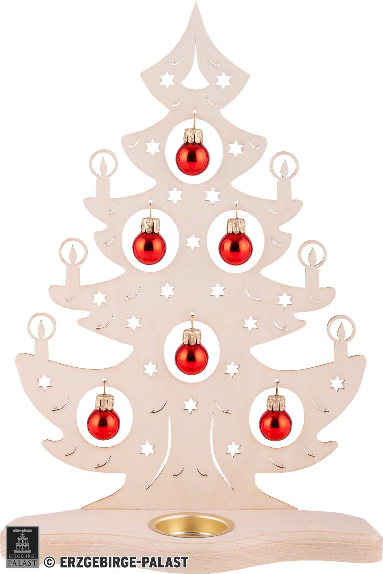 von mit (30,5 Holzkunst Teelichthalter Weihnachtsbaum Kugeln roten Weigla cm)