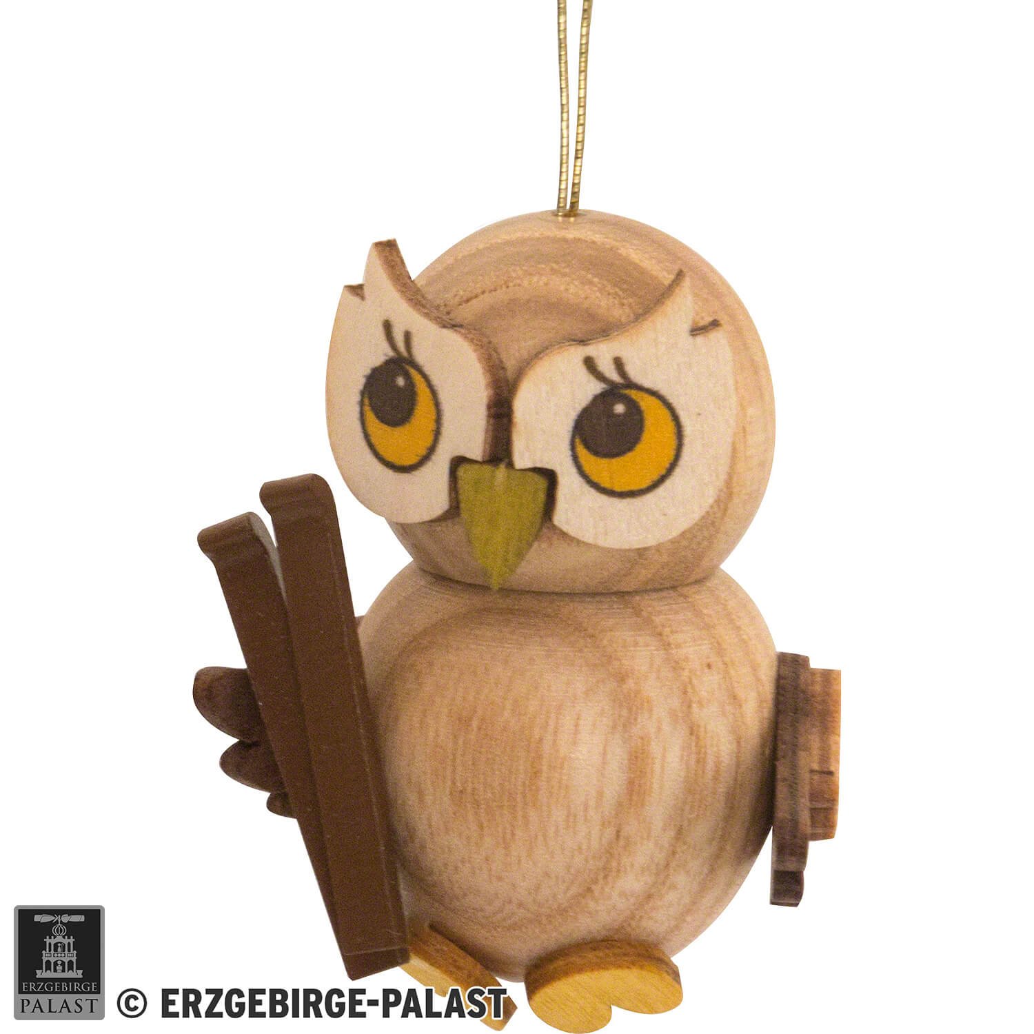 Tree Ornament - Owl Child with Book (4 cm/1.6in) by Drechslerei Kuhnert