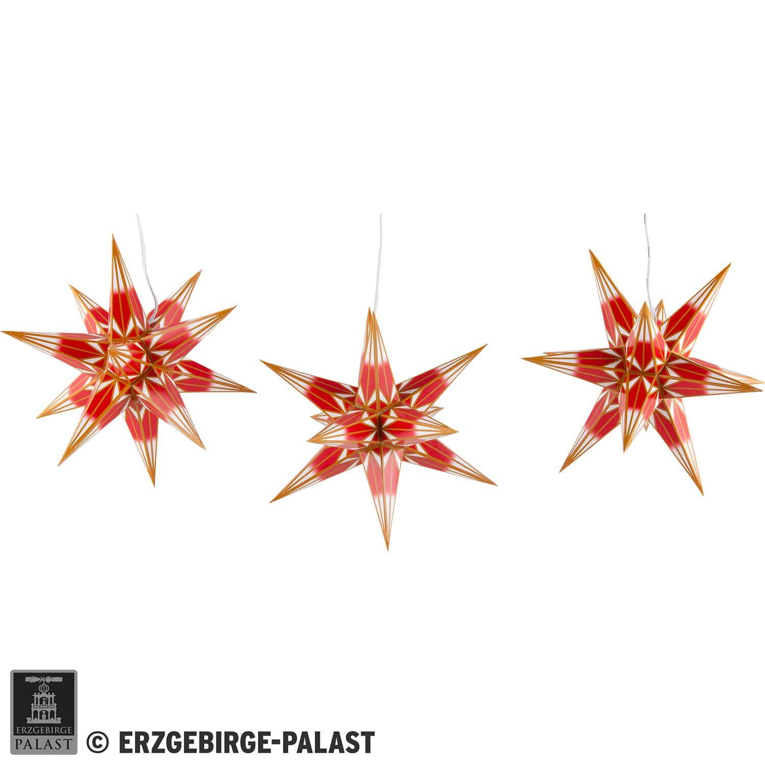 Hasslau Christmas Star Set of Three for Inside Use Red/White with ...