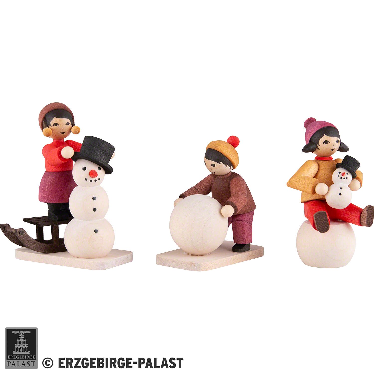 Winter Children Snowman Builders (3 pcs. - stained - 7 cm/2.8in