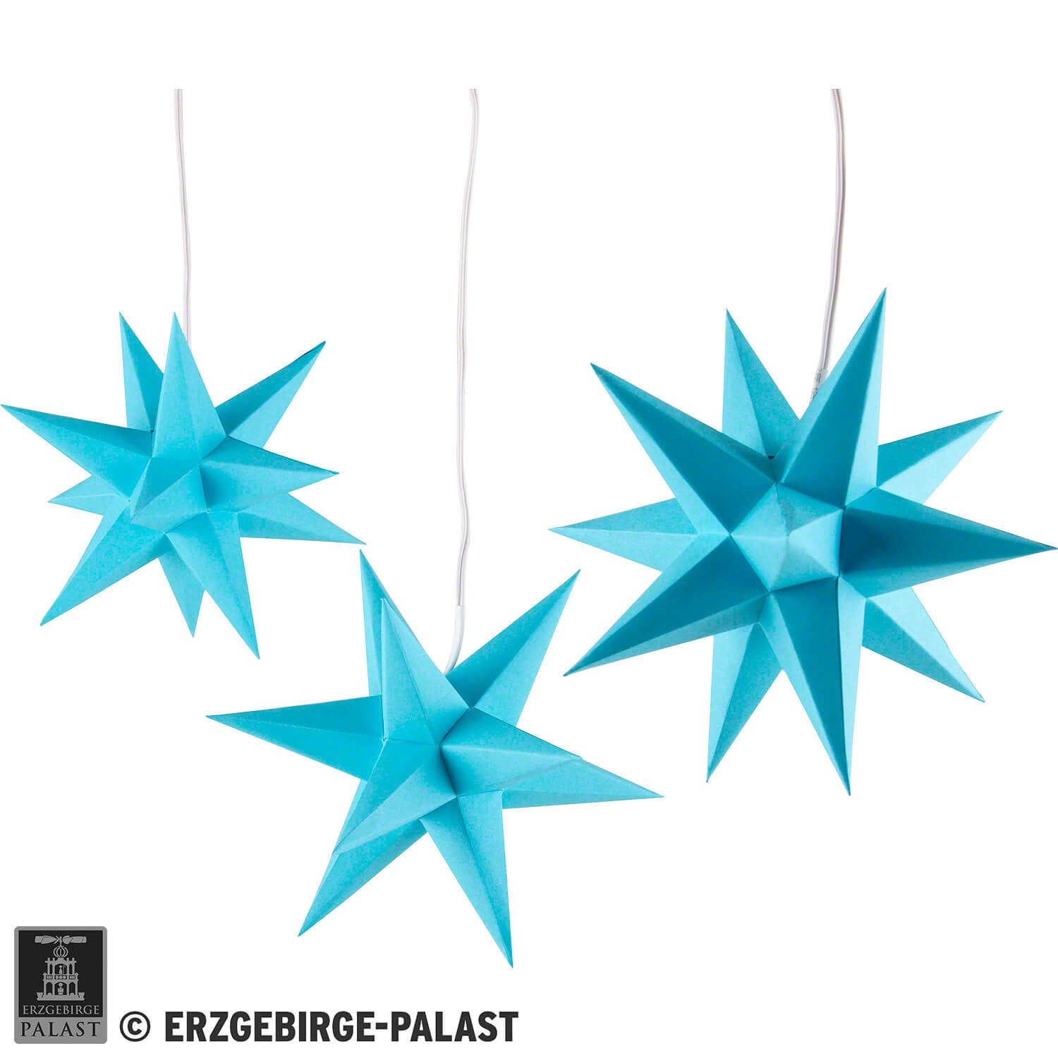 Erzgebirge-Palace Moravian Star Set of Three Blue incl. Lighting (17 cm ...
