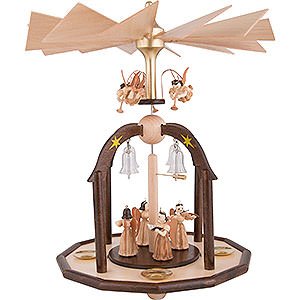 Christmas-Pyramids 1-tier Pyramids 1-Tier Bell Pyramid - Long Pleated Skirt Angels and Glass Bells - 38x28 cm / 15x11 inch