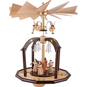 Christmas-Pyramids 1-tier Pyramids 1-Tier Bell Pyramid - Long Pleated Skirt Angels and Glass Bells - 38x28 cm / 15x11 inch