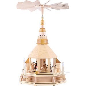 Christmas-Pyramids 1-tier Pyramids 1-Tier Pyramid - Church of Seiffen, Natural Wood - 52 cm / 20.5 inch