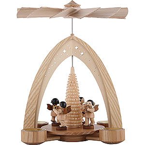 Christmas-Pyramids 1-tier Pyramids 1-Tier Pyramid - Four Angels Natural with Wind Instruments - 26,5x21x16 cm / 10.4x8.6x6.3 inch