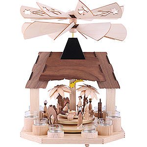 Christmas-Pyramids 1-tier Pyramids 1-Tier Pyramid - Nativity Scene with Two Counter Rotating Winged Wheels - 41 cm / 16 inch
