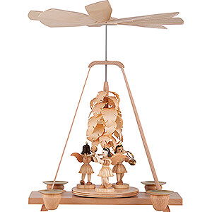 Christmas-Pyramids 1-tier Pyramids 1-Tier Pyramid - Wood Chip Tree and Three Angels - 22x16x27 cm / 8.7x6.3x10.6 inch