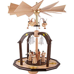 Weihnachtspyramiden 1-stckige Pyramiden 1-stckige Glckchenpyramide mit Faltenlangrockengeln und Glasglckchen - 38x28 cm