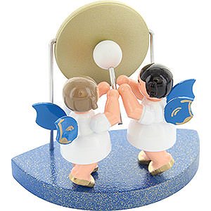 Angels Angels - blue wings - small 2 Angels with Big Gong Fitting Cloud Connector System - Blue Wings - Standing - 6 cm / 2,3 inch