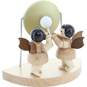 Angels Angels - natural - small 2 Angels with Big Gong Fitting Cloud Connector System - Natural Colors - Standing - 6 cm / 2,3 inch