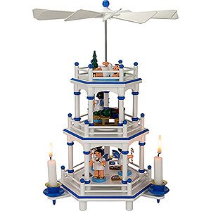 Christmas-Pyramids 3-tier Pyramids 3-Tier Pyramid - White-Blue - Present Angels with Blue Wings  - 35 cm / 13.8 inch