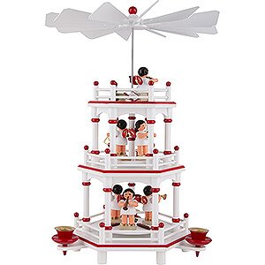 Christmas-Pyramids 3-tier Pyramids 3-Tier Pyramid - White-Red - Music Angels with Red Wings  - 35 cm / 13.8 inch
