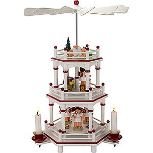 Christmas-Pyramids 3-tier Pyramids 3-Tier Pyramid - White-Red - Present Angels with Red Wings  - 35 cm / 13.8 inch