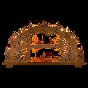 Candle Arches Illuminated inside 3D Candle Arch - Forest - with Deer and Forester - 70x38 cm / 27.6x15 inch