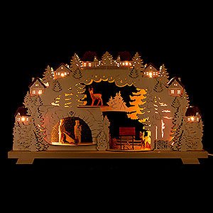 Candle Arches Illuminated inside 3D Candle Arch - Mining - with Deer and Miners - 70x38 cm / 27.6x15 inch