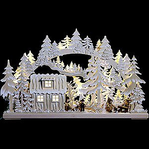Candle Arches All Candle Arches 3D Double Arch - Forest Hut with Forest Workers and White Frost - 62x38x8 cm / 24x15x3 inch
