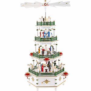 Christmas-Pyramids 4-tier Pyramids 4-Tier Pyramid - Nativity Scene White with Musical Work - 52 cm / 20 inch