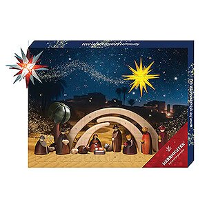 Adventssterne und Weihnachtssterne Herrnhuter Stern A1 Adventskalender mit Stern A1b silber/rot-glitter + Aufbewahrungskarton