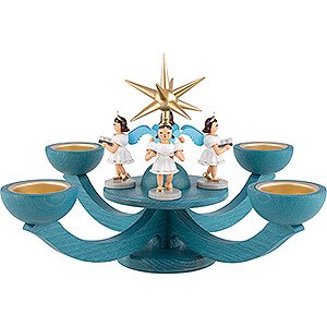 Lichterwelt Adventsleuchter Adventsleuchter blau, mit Teelichthalter und 4 stehenden Engeln - 31x31 cm