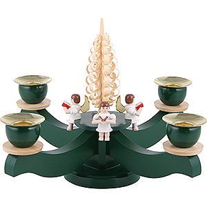 Lichterwelt Kerzenhalter Engel Adventsleuchter grn vier sitzende Engel mit Spanbaum - 22x19 cm