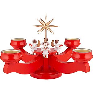 Lichterwelt Kerzenhalter Engel Adventsleuchter mit Engeln rot - 19 cm