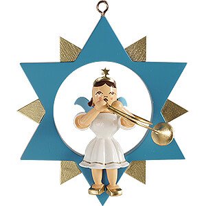 Tree ornaments All tree ornaments Angel Short Skirt with Alto Horn in Star - Colored - 9 cm / 3.5 inch