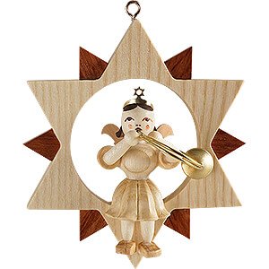 Tree ornaments All tree ornaments Angel Short Skirt with Alto Horn in Star - Natural - 9 cm / 3.5 inch