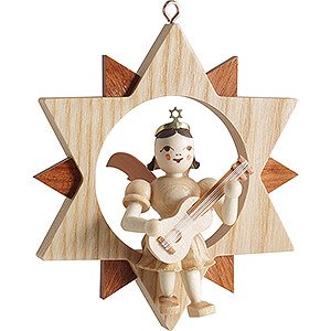 Tree ornaments All tree ornaments Angel Short Skirt with Guitar in Star - Natural - 9 cm / 3.5 inch