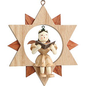 Tree ornaments All tree ornaments Angel Sitting in a Star Singer, Natural - 9 cm / 3.5 inch