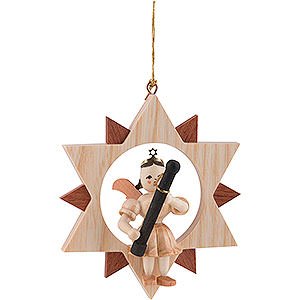 Tree ornaments All tree ornaments Angel Sitting in a Star with Bassoon, Natural - 9 cm / 3.5 inch