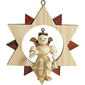 Tree ornaments All tree ornaments Angel Sitting in a Star with Bells, Natural - 9 cm / 3.5 inch
