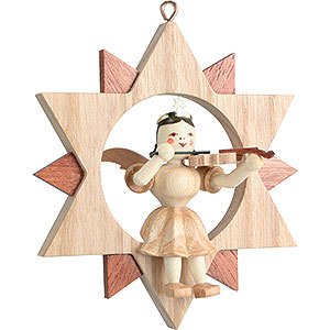 Tree ornaments All tree ornaments Angel Sitting in a Star with Violin , Natural - 9 cm / 3.5 inch