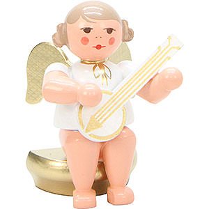 Angels Orchestra white & gold (Ulbricht) Angel White/Gold Sitting with Banjo - 5,5 cm / 2 inch