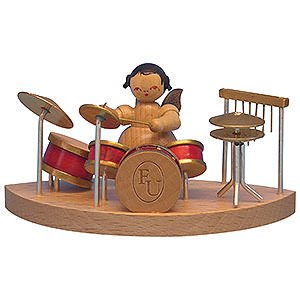 Angels Angels - natural - small Angel at Drums Fitting Cloud Connector System - Natural Colors - Standing - 6 cm / 2,3 inch