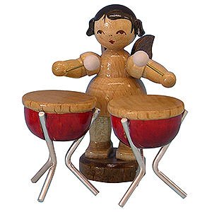 Angels Angels - natural - small Angel with 2 Timbals - Natural Colors - Standing - 6 cm / 2,3 inch