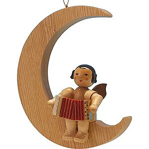 Tree ornaments Angel Ornaments Misc. Angels Angel with Accordion - Natural Colors - Sitting in Natural-Colored Moon - 16,5 cm / 6.5 inch
