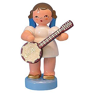 Angels Angels - blue wings - small Angel with Banjo - Blue Wings - Standing - 6 cm / 2,3 inch