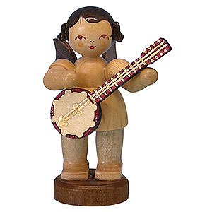 Angels Angels - natural - small Angel with Banjo - Natural Colors - Standing - 6 cm / 2,3 inch